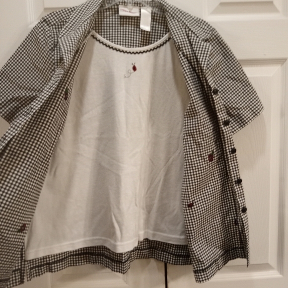 Alfred Dunner Vintage Plaid Whimsgoth Floral Ladybug Granny Core Shirt Size 16 - Picture 4 of 6